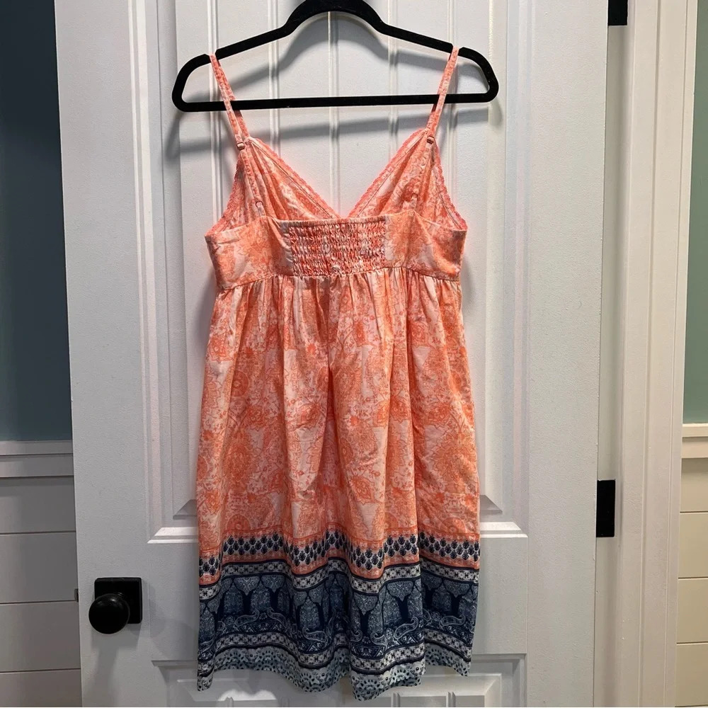 Van Winkle & Co. Peach & Blue Spaghetti Strap Cotton Dress. Size Small. - Picture 3 of 11